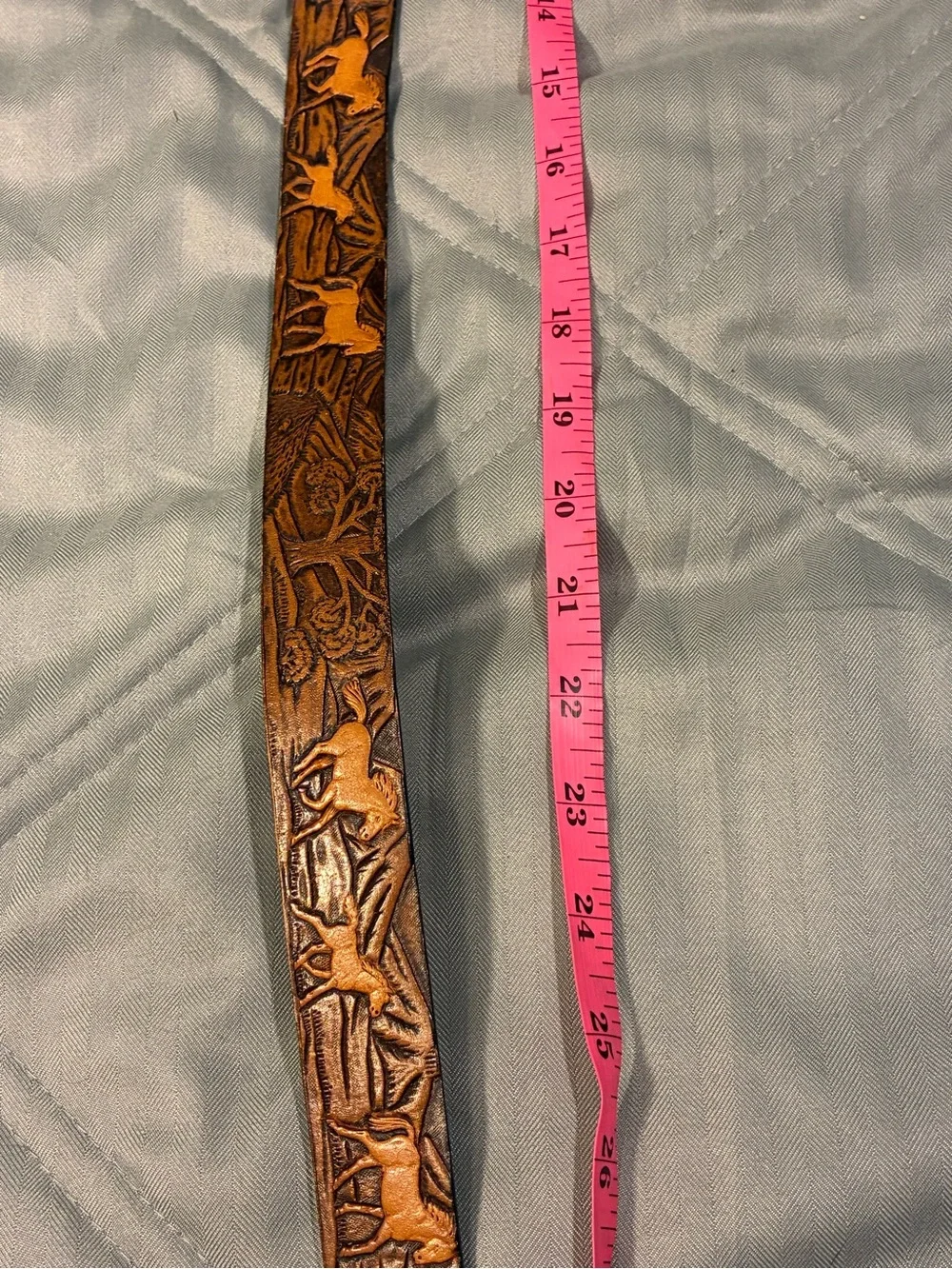 Wrangler Tooled Brown Leather Belt with Silver Horse Buckle